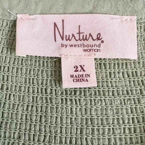 Nurture by Westbound Womens Blouse 2X Green Smocked Yoke Textured Rayon NEW - Picture 4 of 8
